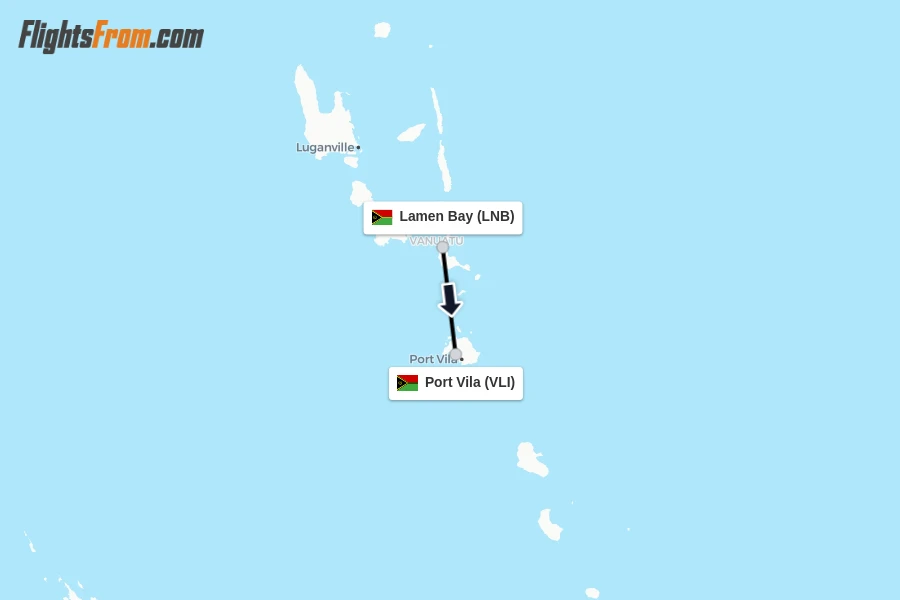Flights from Lamen Bay to Port Vila route map