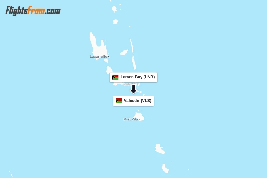 Flights from Lamen Bay to Valesdir route map