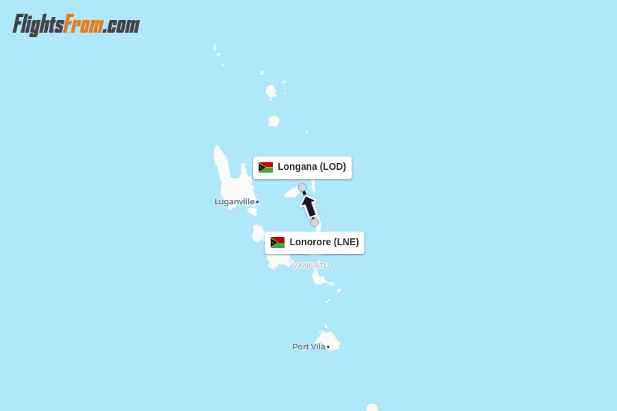 Flights from Lonorore to Longana route map