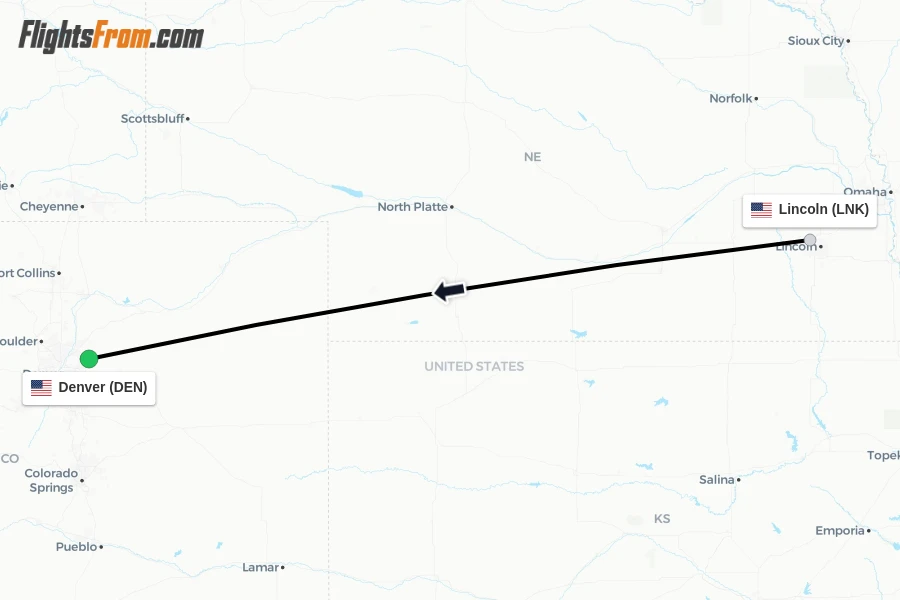 Flights from Lincoln to Denver route map