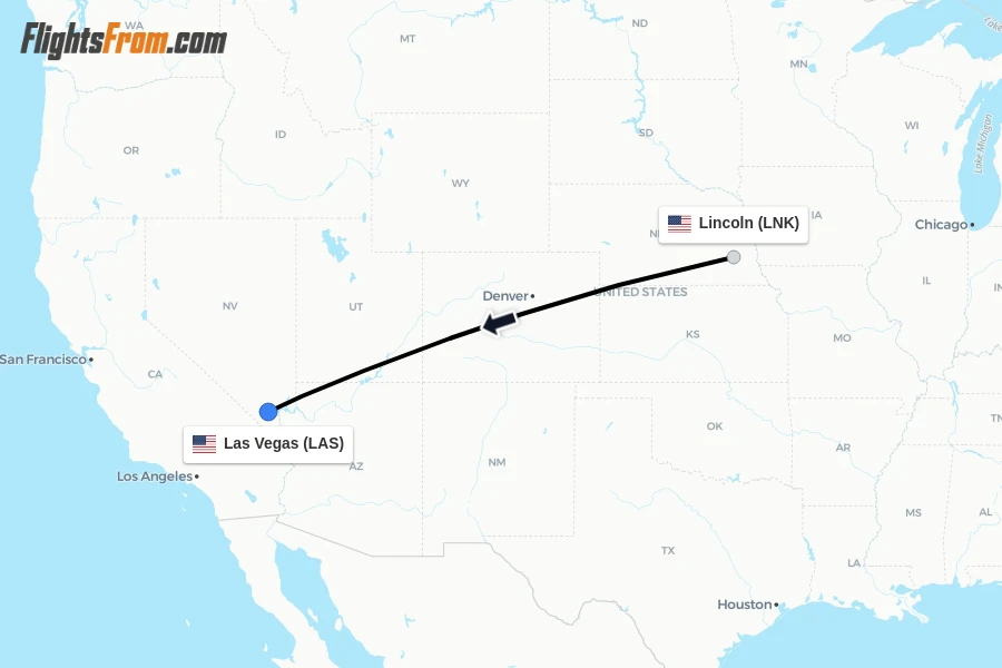 Flights from Lincoln to Las Vegas route map