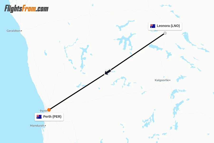 Flights from Leonora to Perth route map