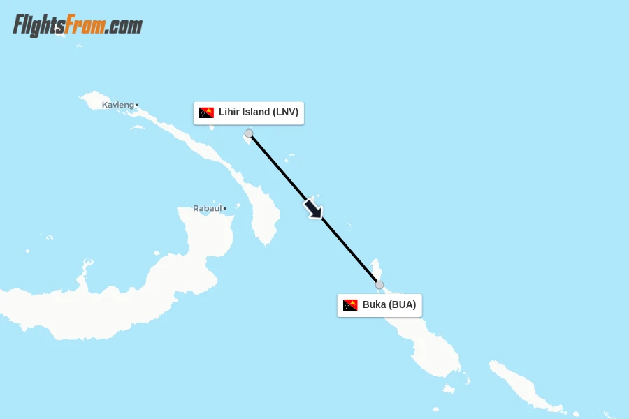 Flights from Lihir Island to Buka route map