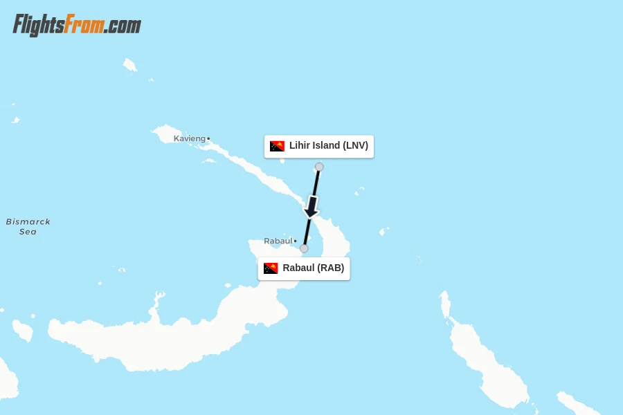 Flights from Lihir Island to Rabaul route map