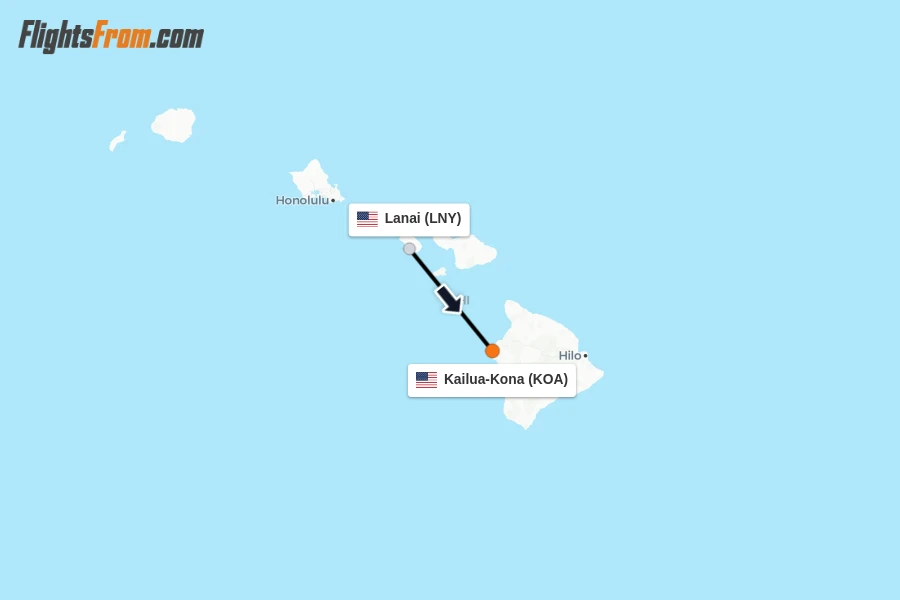 Flights from Lanai to Kailua-Kona route map