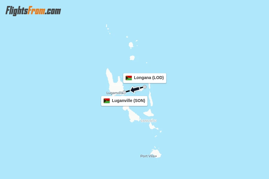 Flights from Longana to Luganville route map