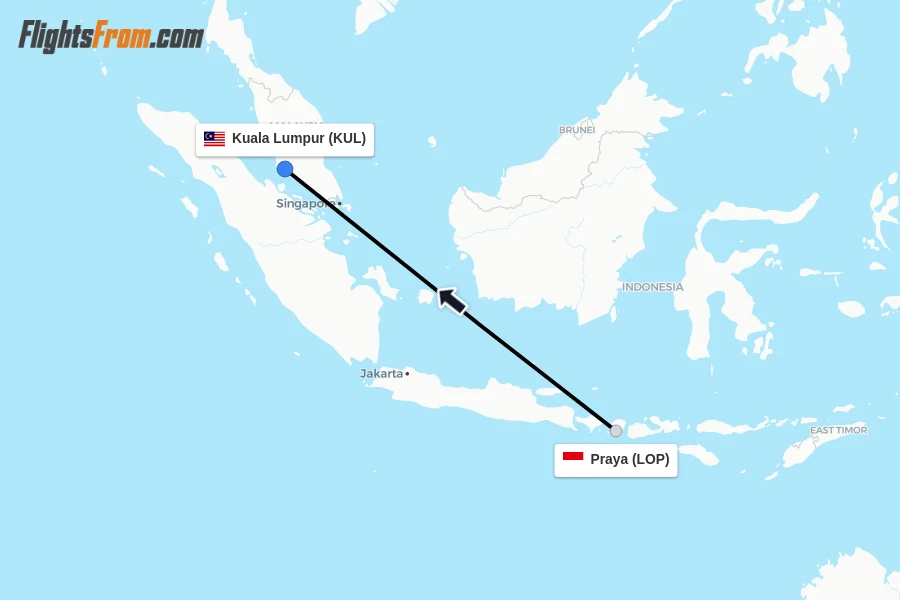 Flights from Praya to Kuala Lumpur route map