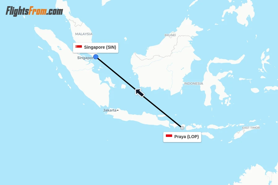 Flights from Praya to Singapore route map