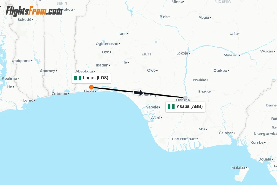 Flights from Lagos to Asaba route map