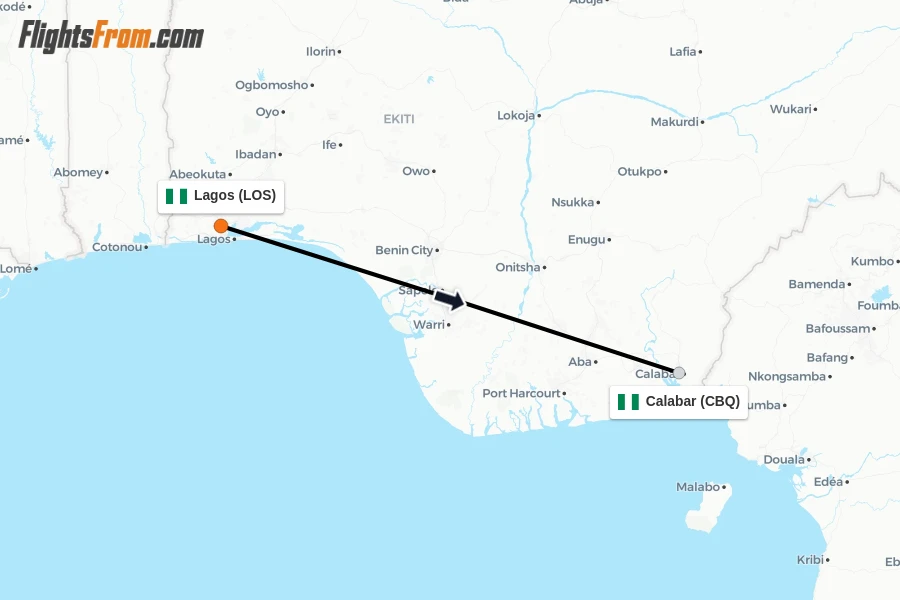 Flights from Lagos to Calabar route map