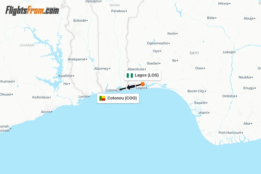 Flights from Lagos to Cotonou route map