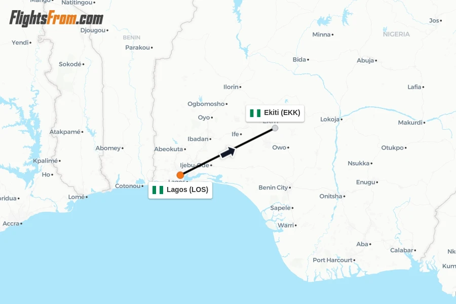 Flights from Lagos to Ekiti route map