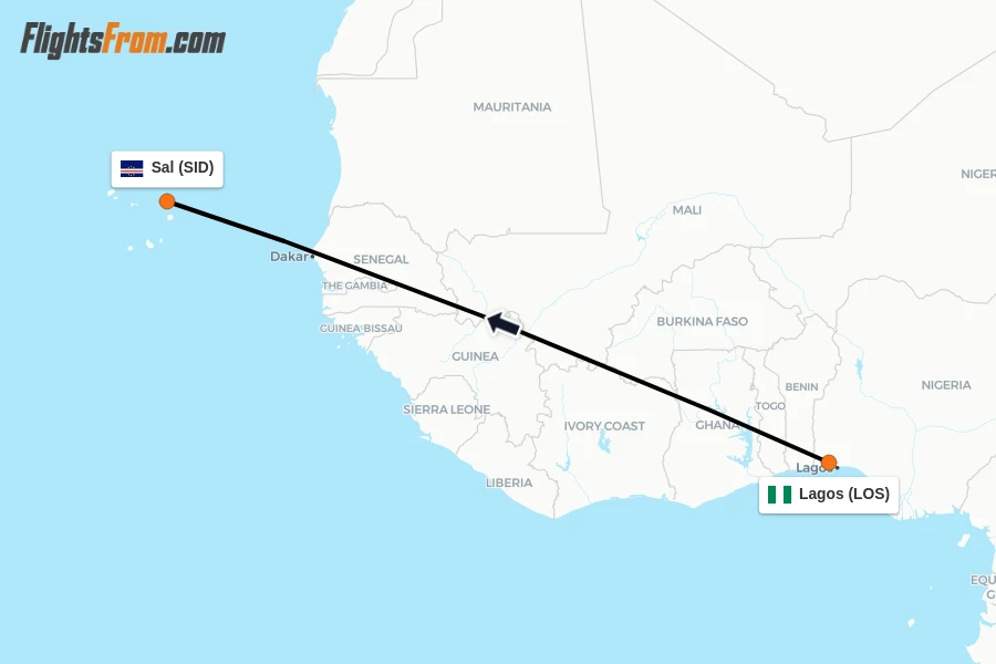 Flights from Lagos to Sal route map