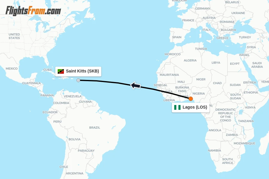Flights from Lagos to Saint Kitts route map