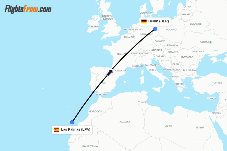 Flights from Las Palmas to Berlin route map