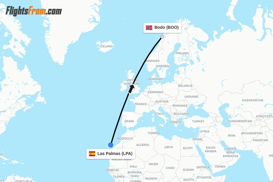 Flights from Las Palmas to Bodo route map