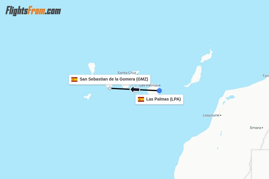 Flights from Las Palmas to San Sebastian de la Gomera route map