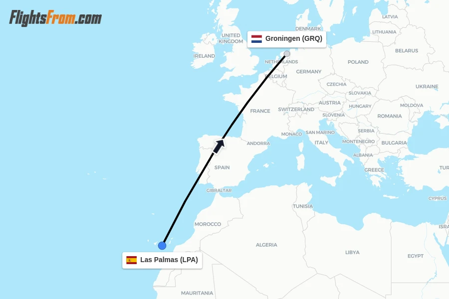 Flights from Las Palmas to Groningen route map