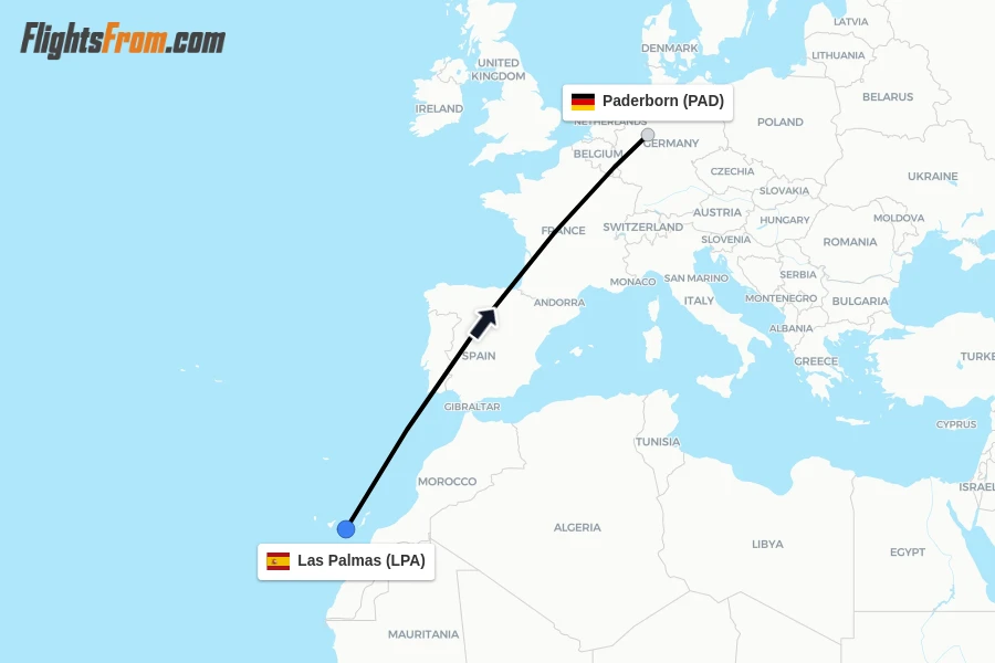 Flights from Las Palmas to Paderborn route map