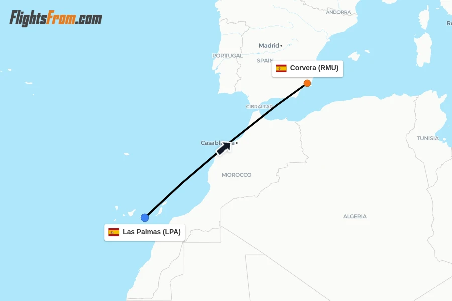 Flights from Las Palmas to Corvera route map