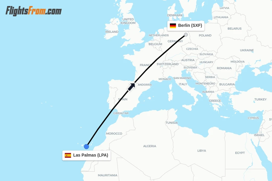 Flights from Las Palmas to Berlin route map