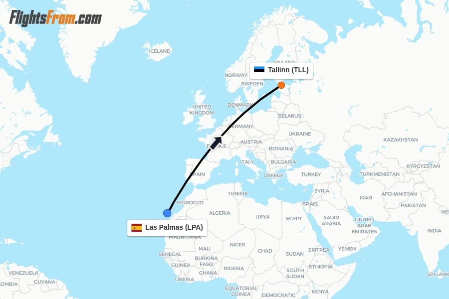 Flights from Las Palmas to Tallinn route map