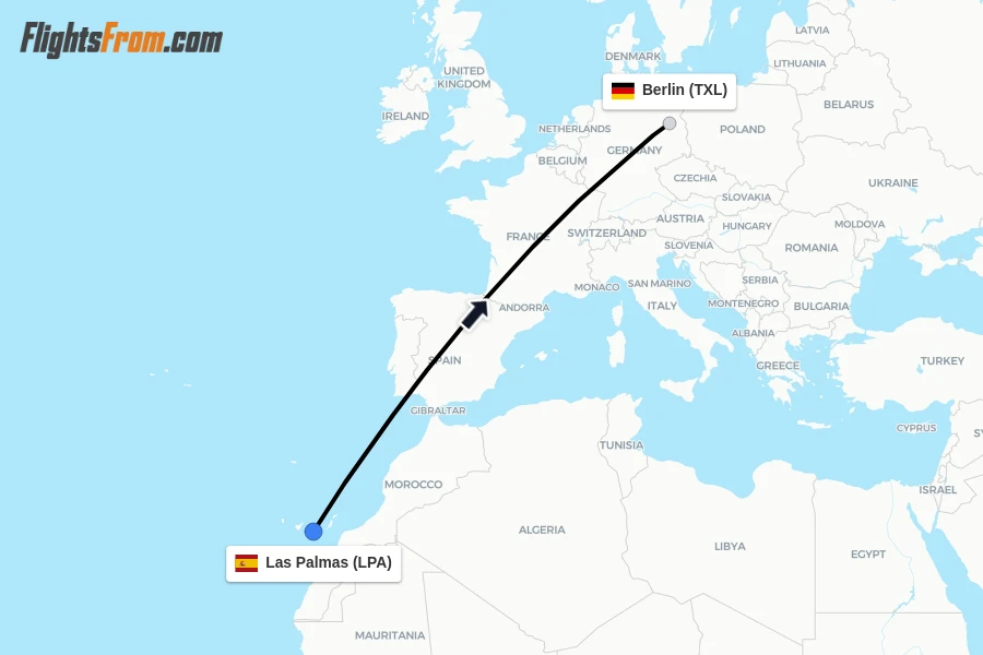 Flights from Las Palmas to Berlin route map