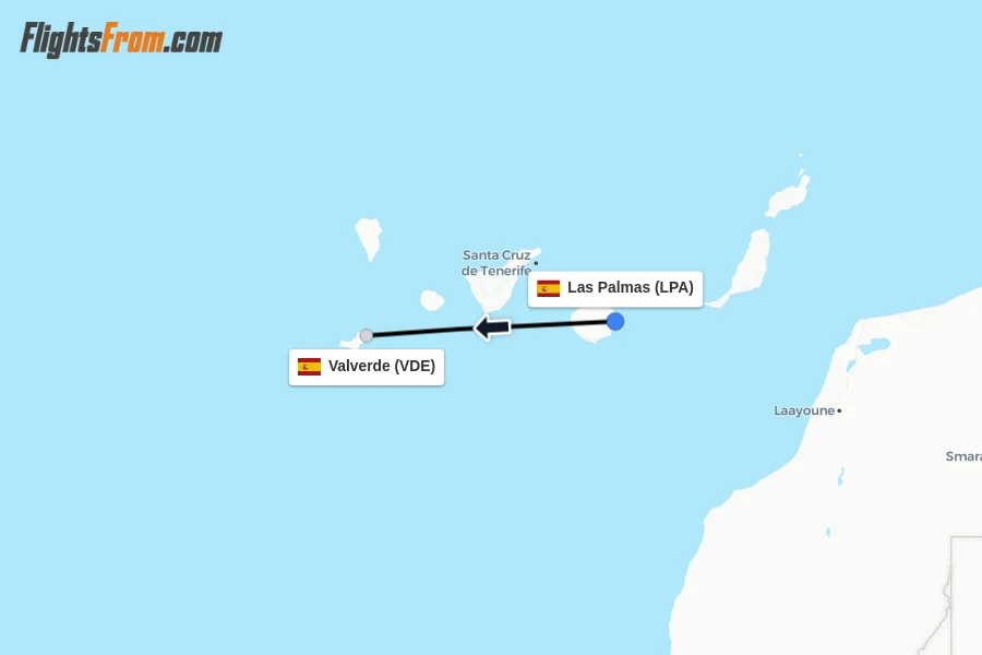 Flights from Las Palmas to Valverde route map