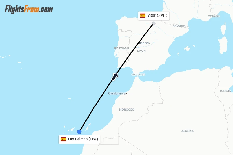 Flights from Las Palmas to Vitoria route map