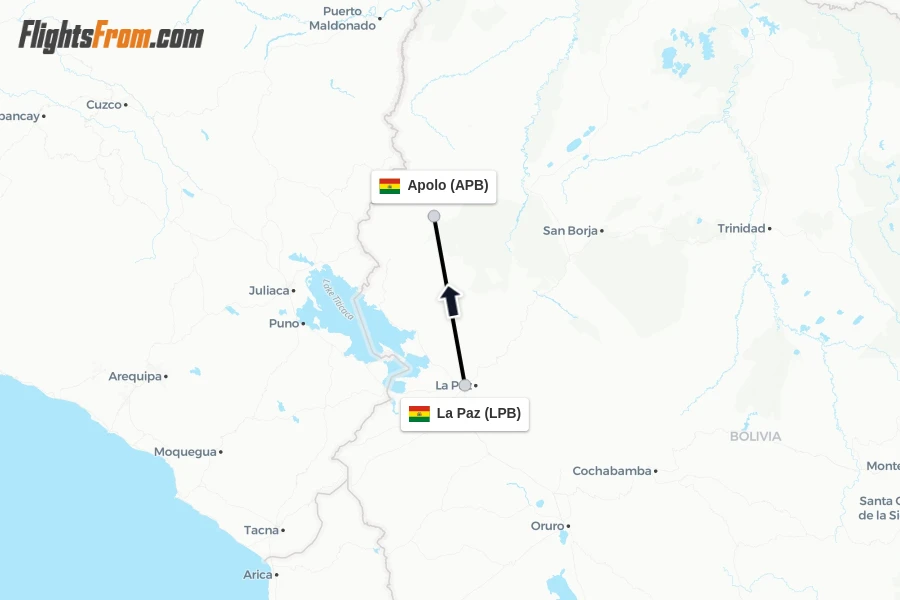 Flights from La Paz to Apolo route map