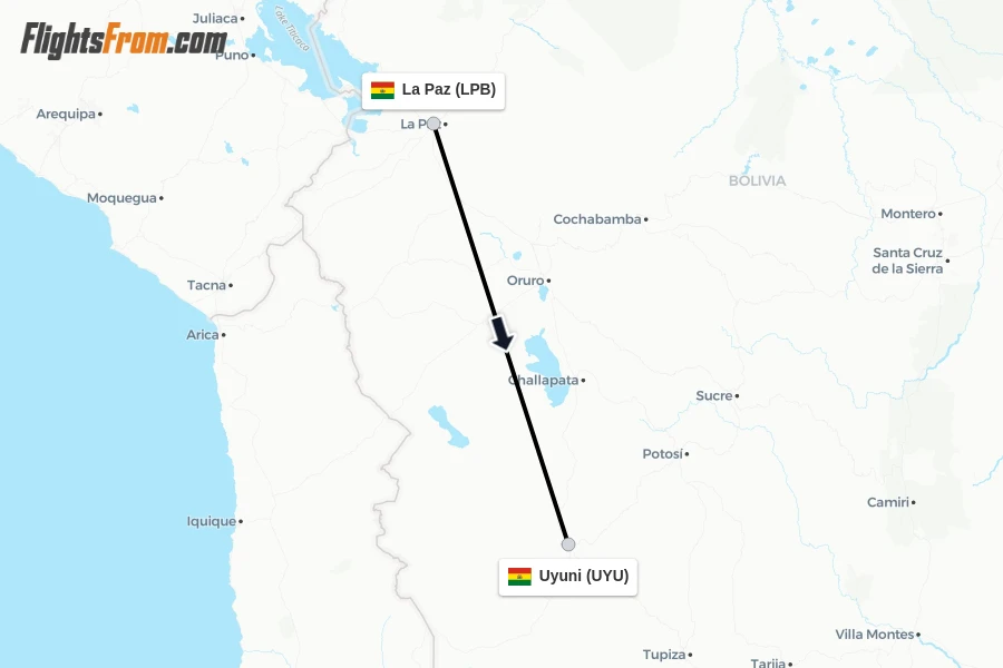 Flights from La Paz to Uyuni route map