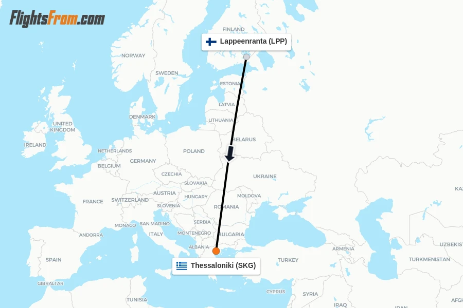 Flights from Lappeenranta to Thessaloniki route map