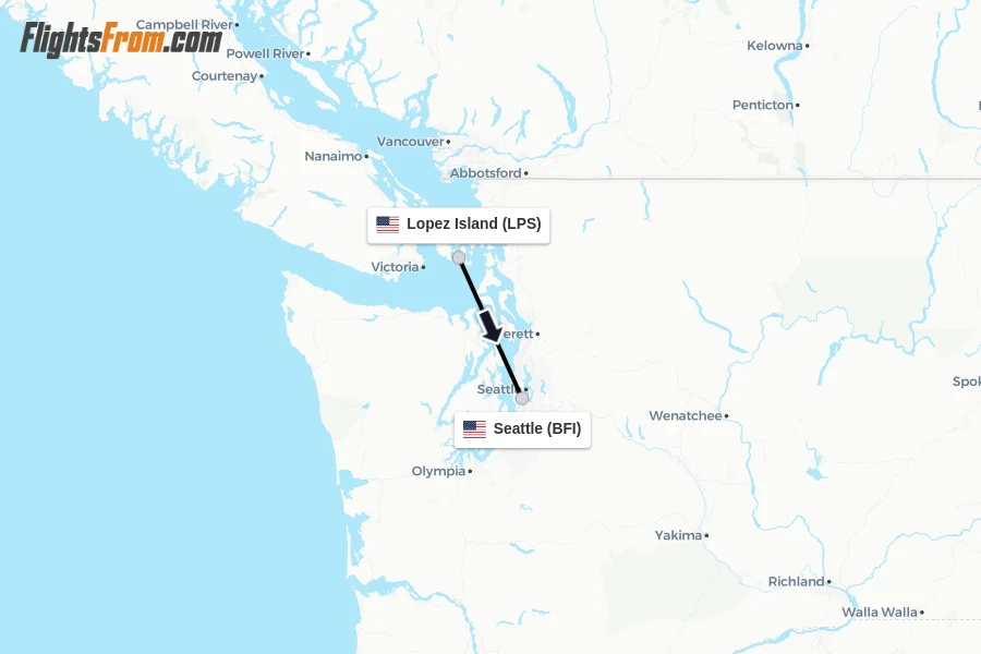Flights from Lopez Island to Seattle route map