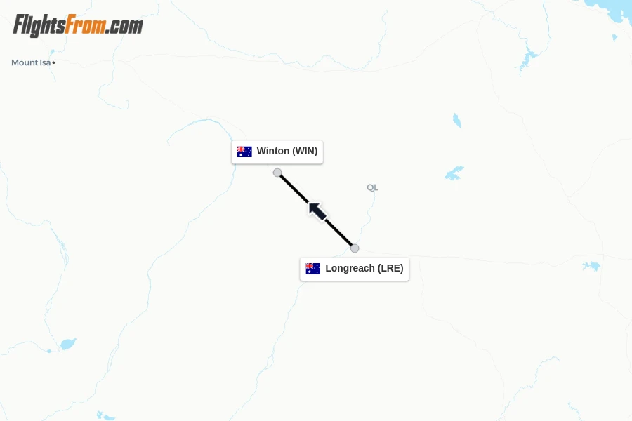 Flights from Longreach to Winton route map