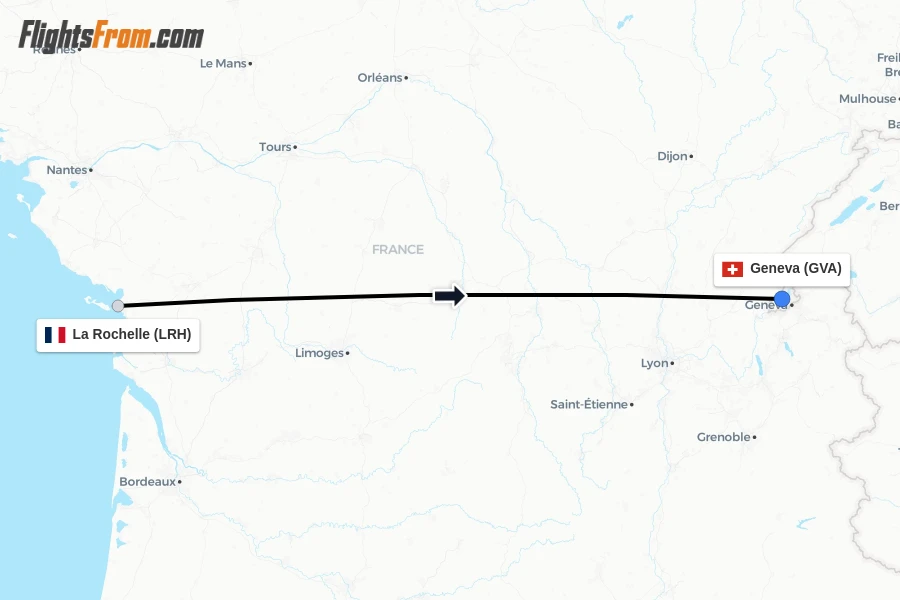 Flights from La Rochelle to Geneva route map