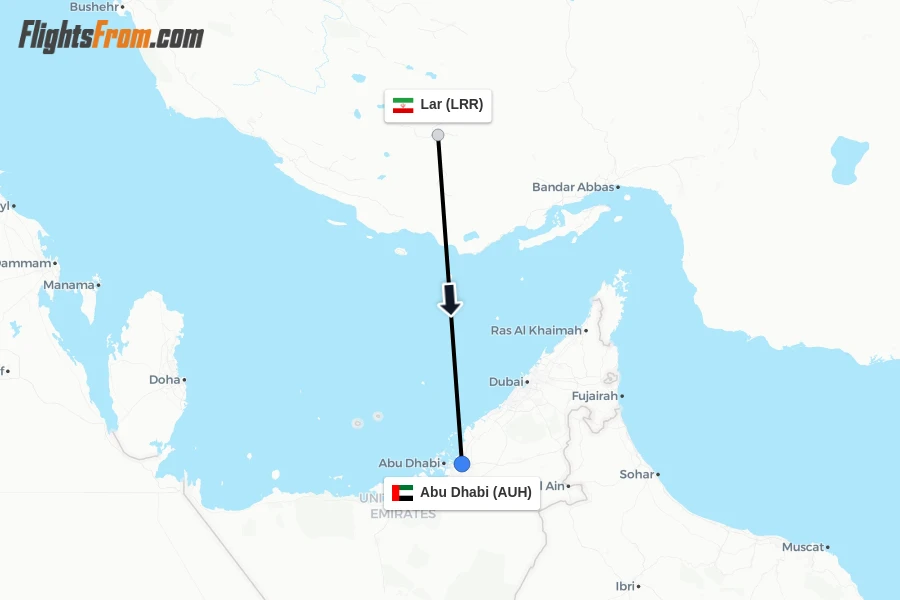 Flights from Lar to Abu Dhabi route map