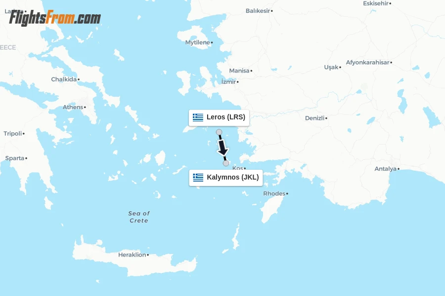 Flights from Leros to Kalymnos route map