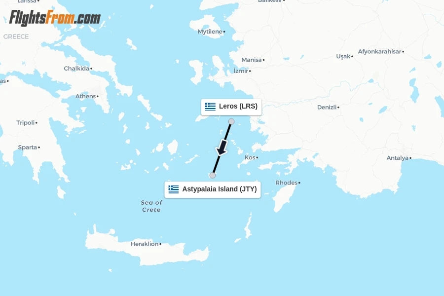 Flights from Leros to Astypalaia Island route map