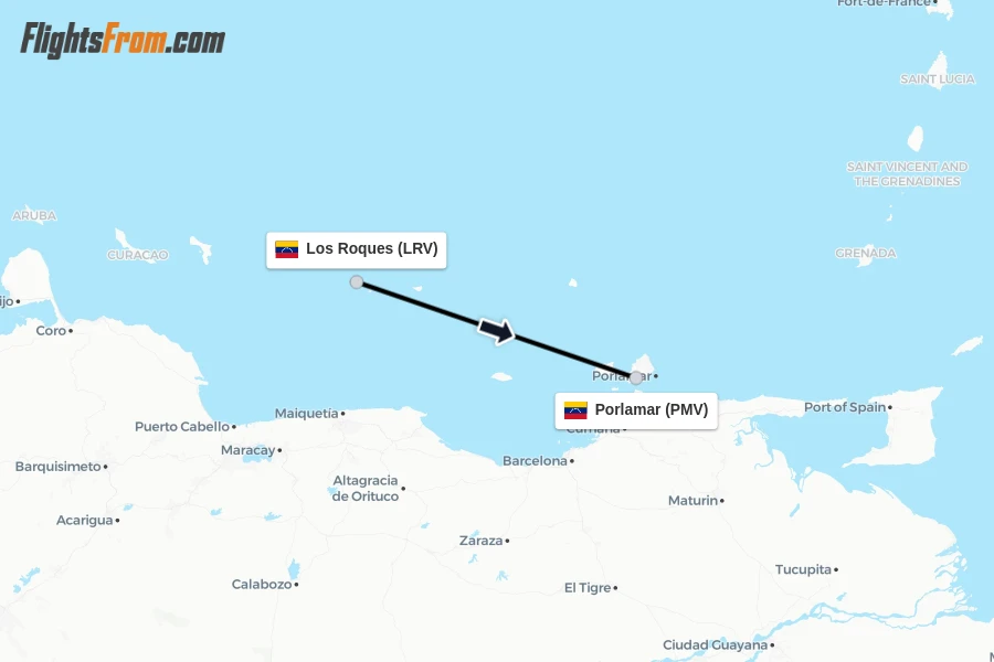 Flights from Los Roques to Porlamar route map