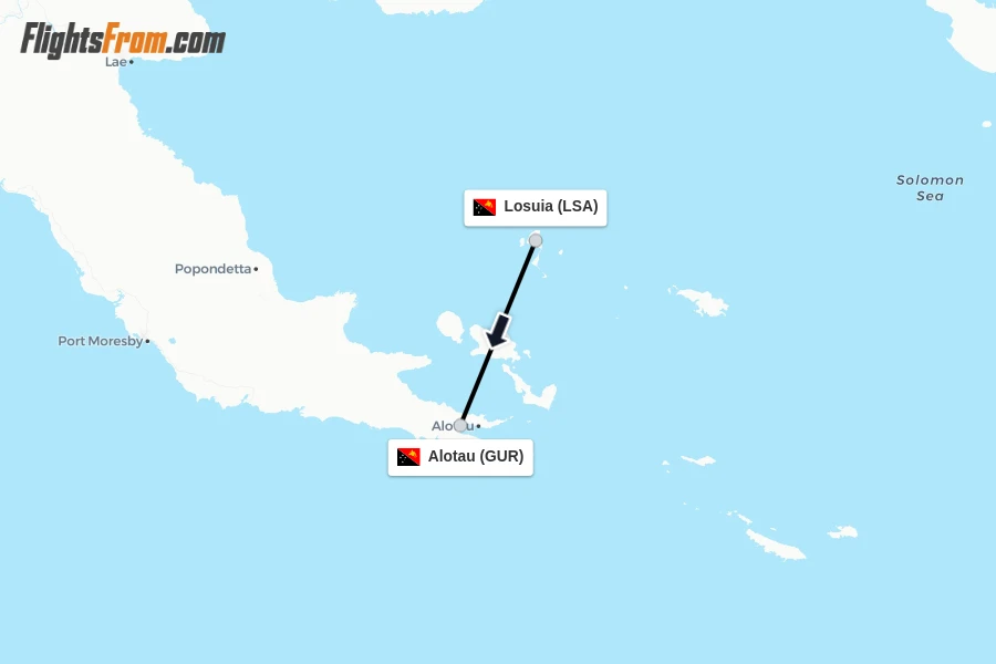 Flights from Losuia to Alotau route map