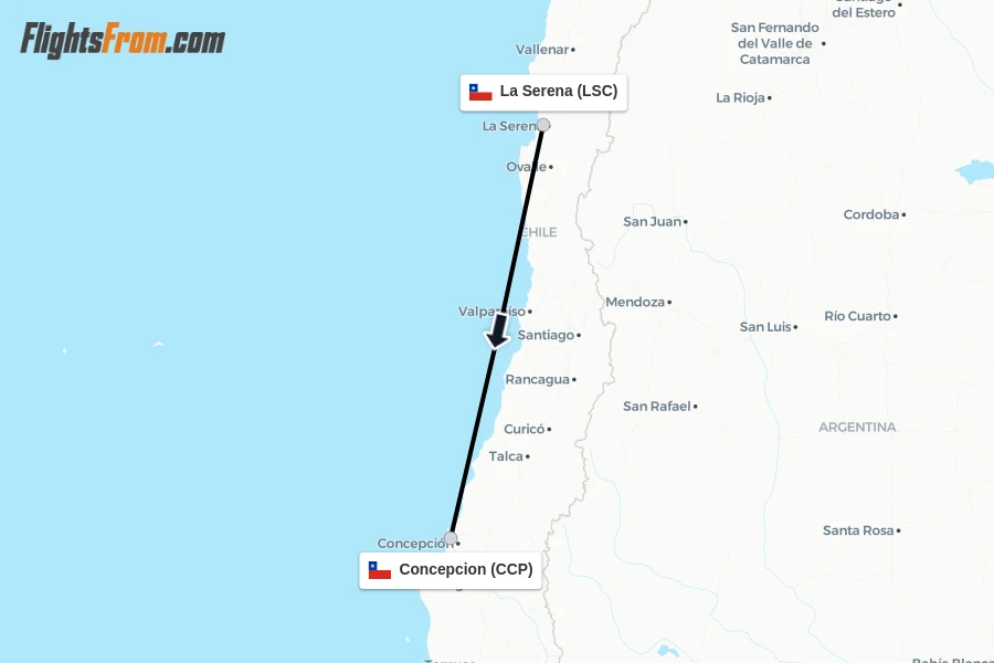 Flights from La Serena to Concepcion route map