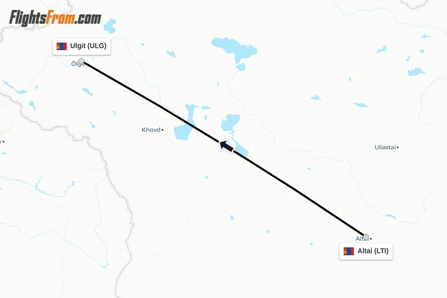 Flights from Altai to Ulgit route map
