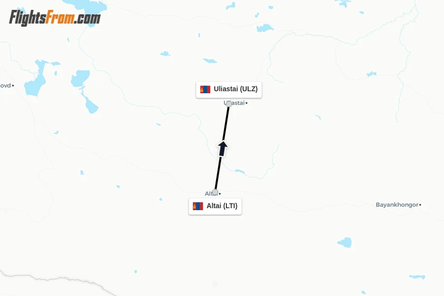 Flights from Altai to Uliastai route map