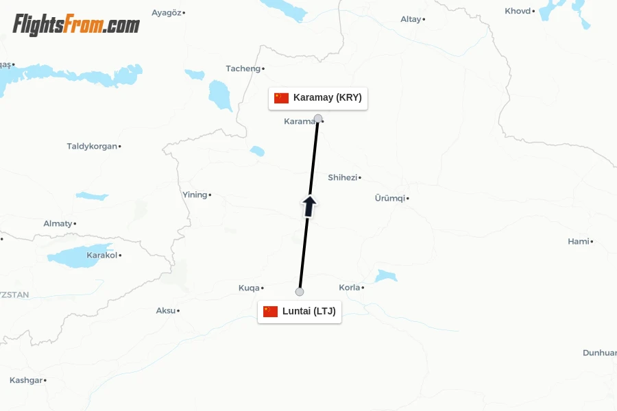 Flights from Luntai to Karamay route map