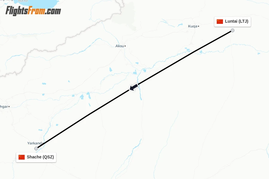 Flights from Luntai to Shache route map