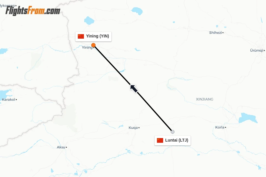Flights from Luntai to Yining route map