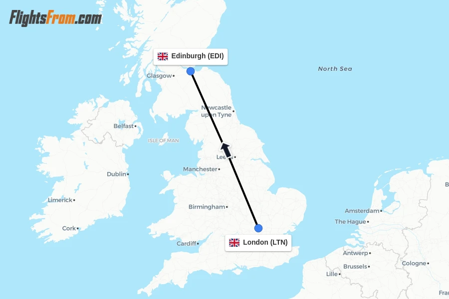 Flights from London to Edinburgh route map