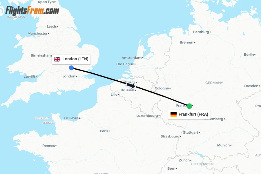Flights from London to Frankfurt route map