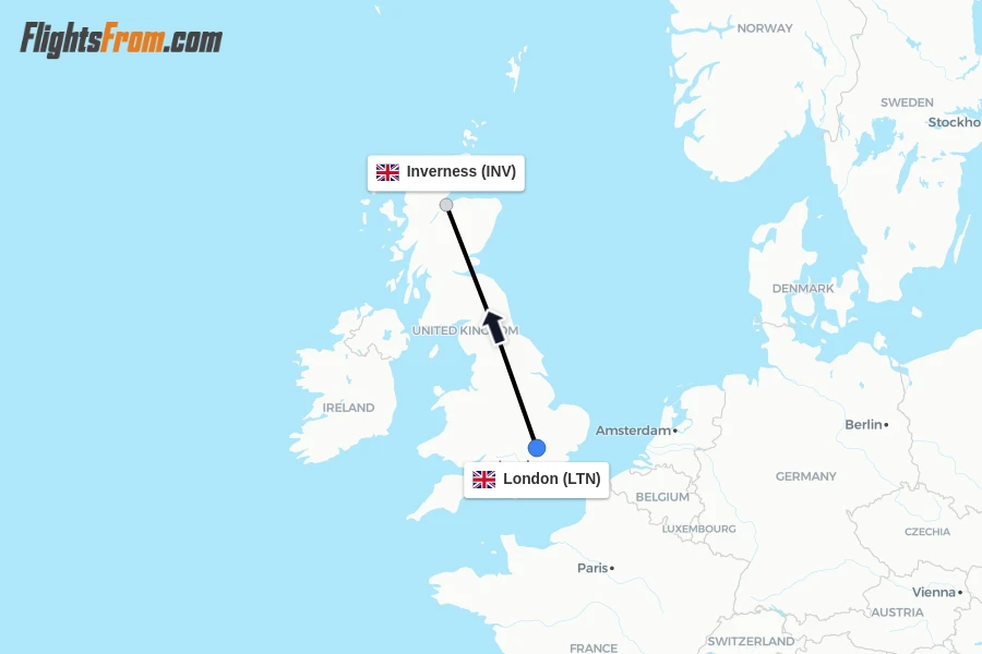 Flights from London to Inverness route map