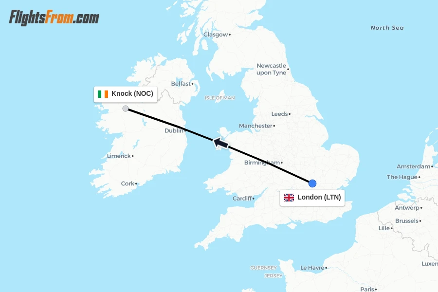 Flights from London to Knock route map